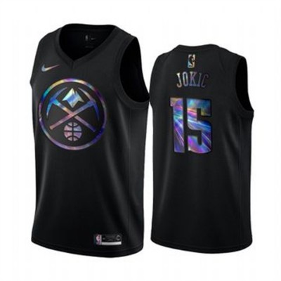 Nike Denver Nuggets #15 Nikola Jokic Men's Iridescent Holographic Collection NBA Jersey - Black Men's